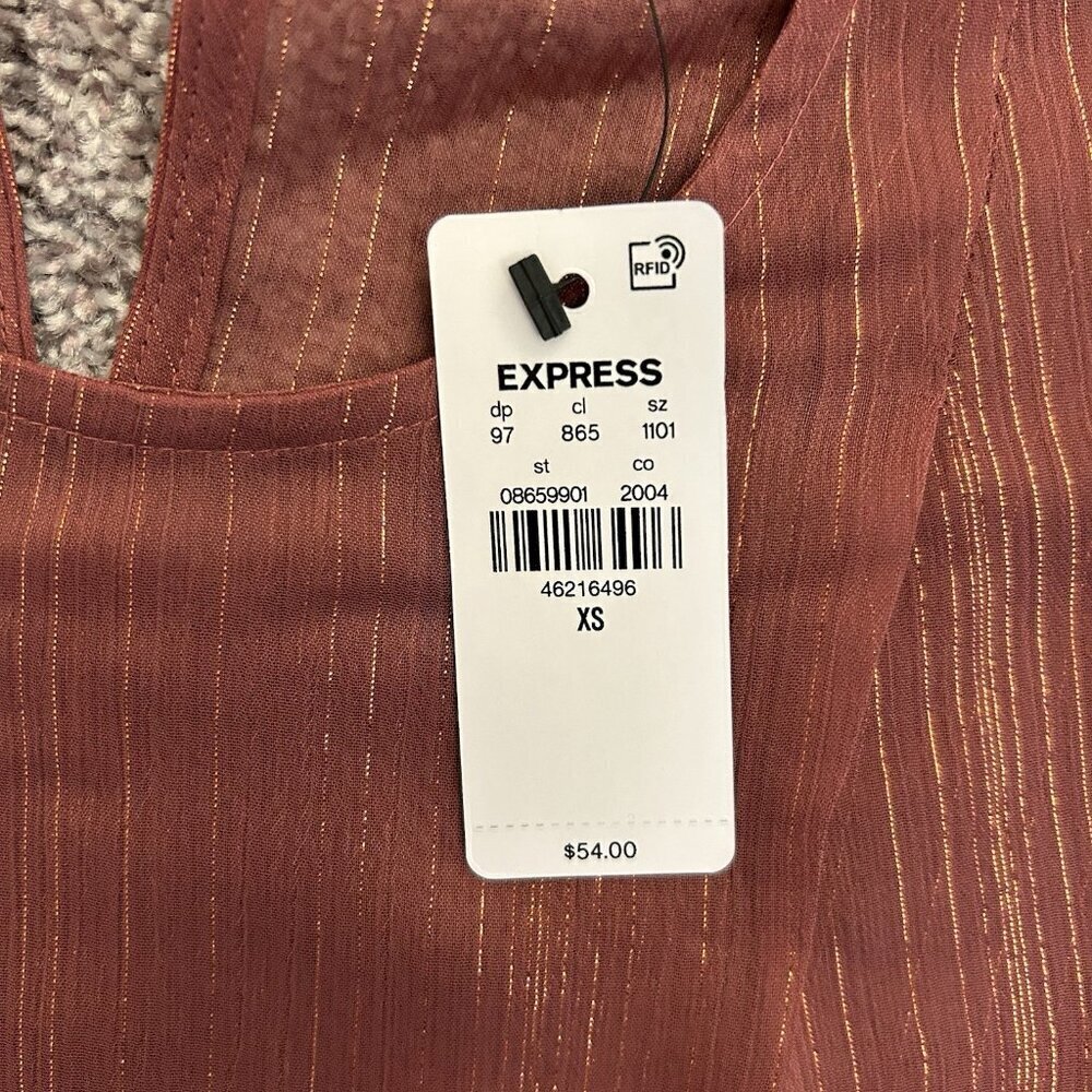 Express Womens Metallic Sheer Gathered Shoulder Long Sleeve Top Size XS NWT $54 - Picture 16 of 16